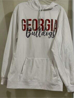 Georgia Boot White Performance Hoodie with Red and Leopard Print Graphics